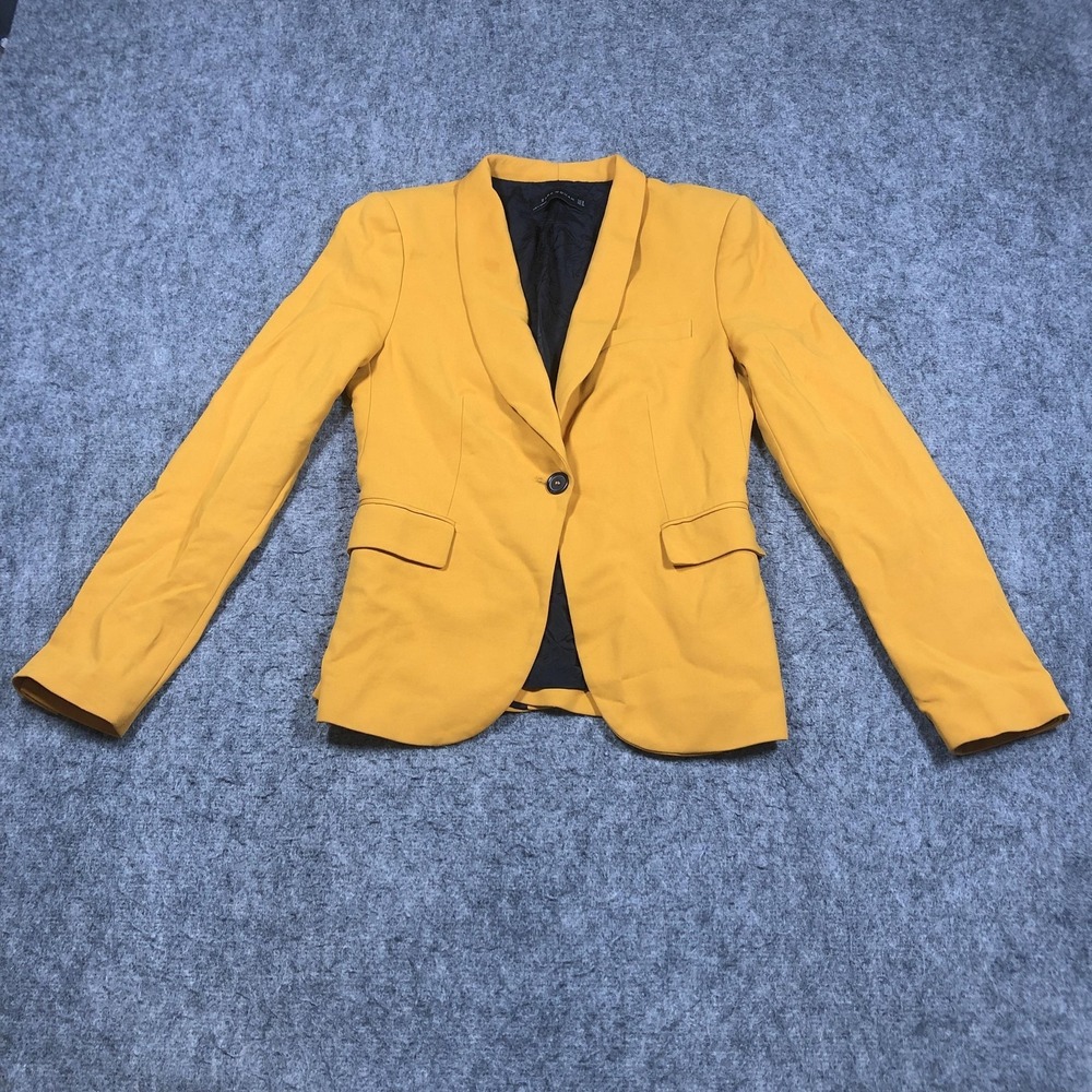 Zara Woman Blazer Womens S Yellow Shawl Collar Oneโ Button Stretch Lined Career
